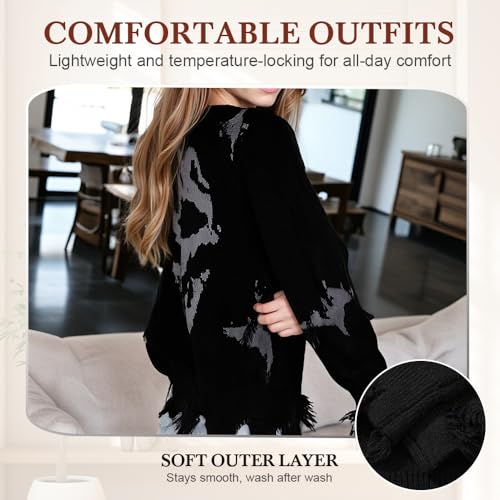 Men's Ripped Drop Shoulder Sweater, Oversized Skull Graphic Gothic Sweater Y2K Knit Crewneck Long Sleeve Pullover3