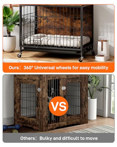 Mobília de caixa para cães, 2024 nova caixa de cachorro estilo mobiliário com bandeja e rodas removí