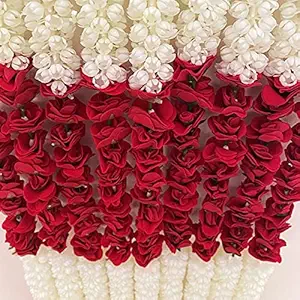 BDMP Set of Two Garlands, 5 ft Long with 32 Roses (Gulab) in Each String, Scented Mogra/Jasmine Garland Ladi for Decoration for Festival Navratri, Diwali, Temple and Home/Office Inauguration pack of 2
