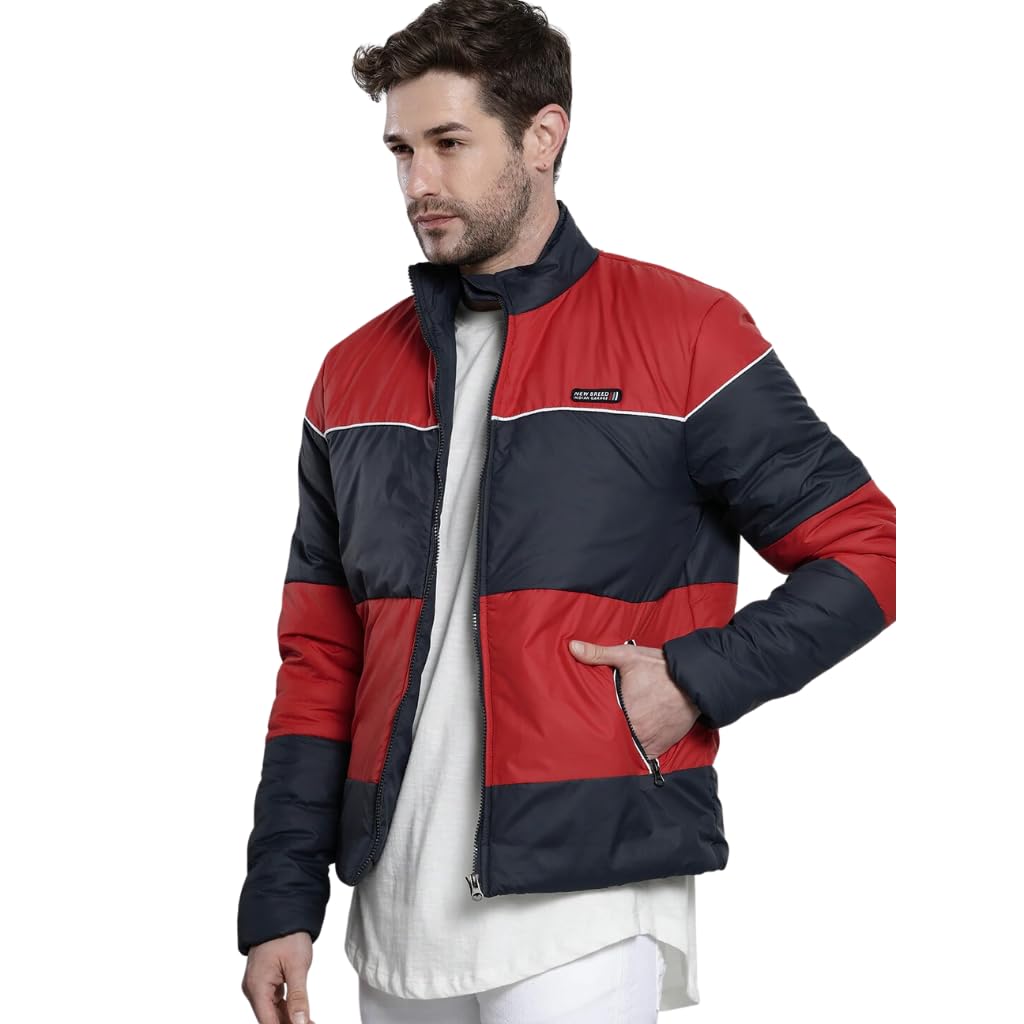 the indian garage co Men Navy Blue Slim Fit Colorblocked Puffer Jacket-picture-45