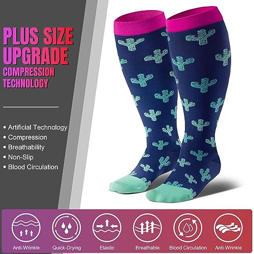 Image of bropite 3 /4 Pairs Plus Size Compression Socks Extra Wide Calf Women&Men 20-30mmHg Support Dancing Cycling Running Climbing
