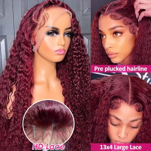 Image of Pizazz 99J Burgundy Deep Wave Lace Front Wigs Human Hair Pre Plucked