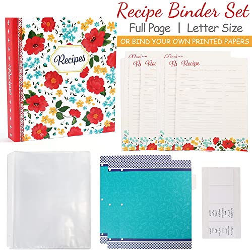 image for LotFancy Recipe Binder 8.5x11, Full Page, 3 Ring, with 40 Recipe Cards