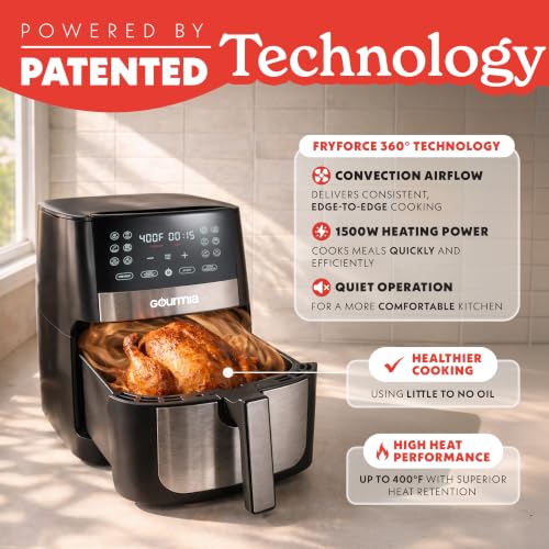 Image of Gourmia 8 Qt Digital Air Fryer GAF826 - XL Capacity with 12 One-Touch Presets, Nonstick Dishwasher Safe Basket, Oil-Free Cooking, ETL-Certified, Sleek Black Finish