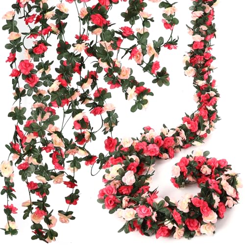 16 Pcs 131.2 FT Flower Garland,Rose Garland,Pink Flower Vines for