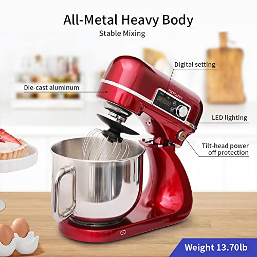 Stand-Mixer-63-QT-12-Speeds-300W-DC-Motor-Planetary-Action-Digital-Timer-with-Stainless-Steel-Mixing-Bow-Dough-Hook-Flat-Beater-Whisk-and-Splash-Guard-Red