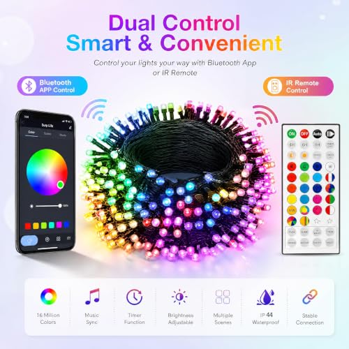 Dazzle Bright Smart Christmas String Lights, 98FT 300 LED RGB Color Changing photo 3