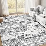 Area Rugs for Living Room: 5x7 Abstract Washable Rug Modern Neutral Large Soft Stain Resistant Non-Slip Backing Machine Table for Bedroom Dining Room Indoor Home Office Carpet - Black Grey