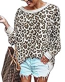 ❤️ Bequeme Damen oberteile. Das Leo-print bluse T Shirt Damen besteht aus Polyester und Baumwolle, ist also elastisch und sehr weich und warm wie ein feiner Pullover. Es ist ideal, damit Sie sich im Winter angenehm warm fühlen.