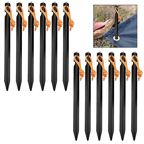 Jzhen 12 Pezzi Picchetti da Campeggio,Picchetti Adatti per Il Campeggio all'aperto,Adatti a Vari Luoghi Forte e Robusto,Nero