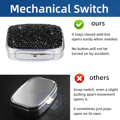 Image of Small Pill Case Travel Pill Box for Purse Mini Metal Pill Container Pocket Cute Pill Organizer Tiny Single Pill Holder for Vitamin Medicine(Black)