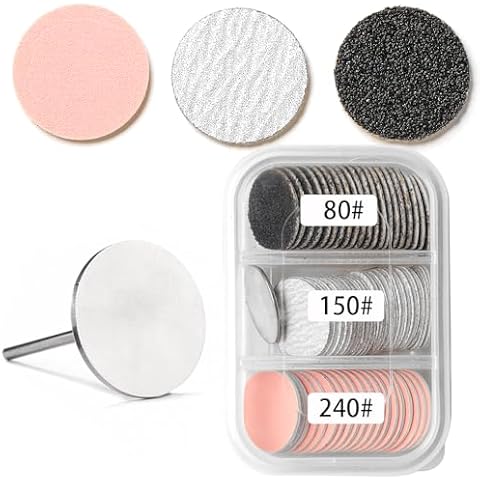 ERUIKA 60pcs Sanding Paper Discs with 25mm Metal Nail Drill Bits,#80#150#240 Grits for Manicure Pedicure,Nail Drill Foot Files Electric Remover Dead Skin Callus Tool (Black/White/Pink) Cover