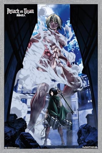 Trends International Attack on Titan - DVD Wall Poster, 22.4L x 14.7W, Gray Framed Version
