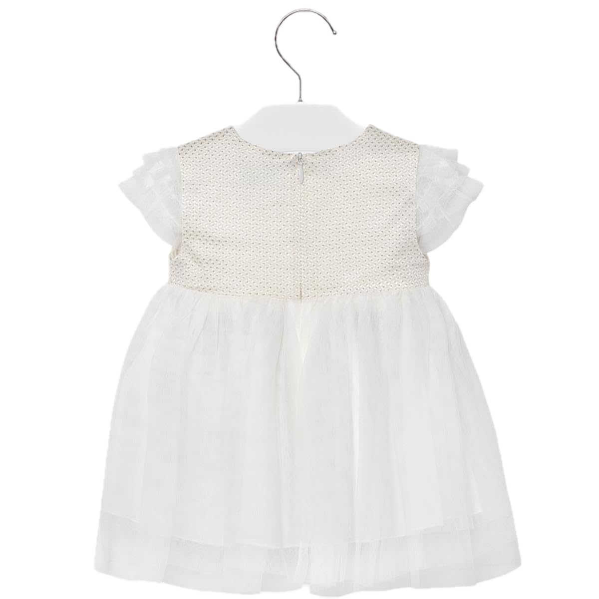 Mayoral Vestido elegante blanco para bebé con tul y lazo, perfecto para ceremonias y ocasiones especiales