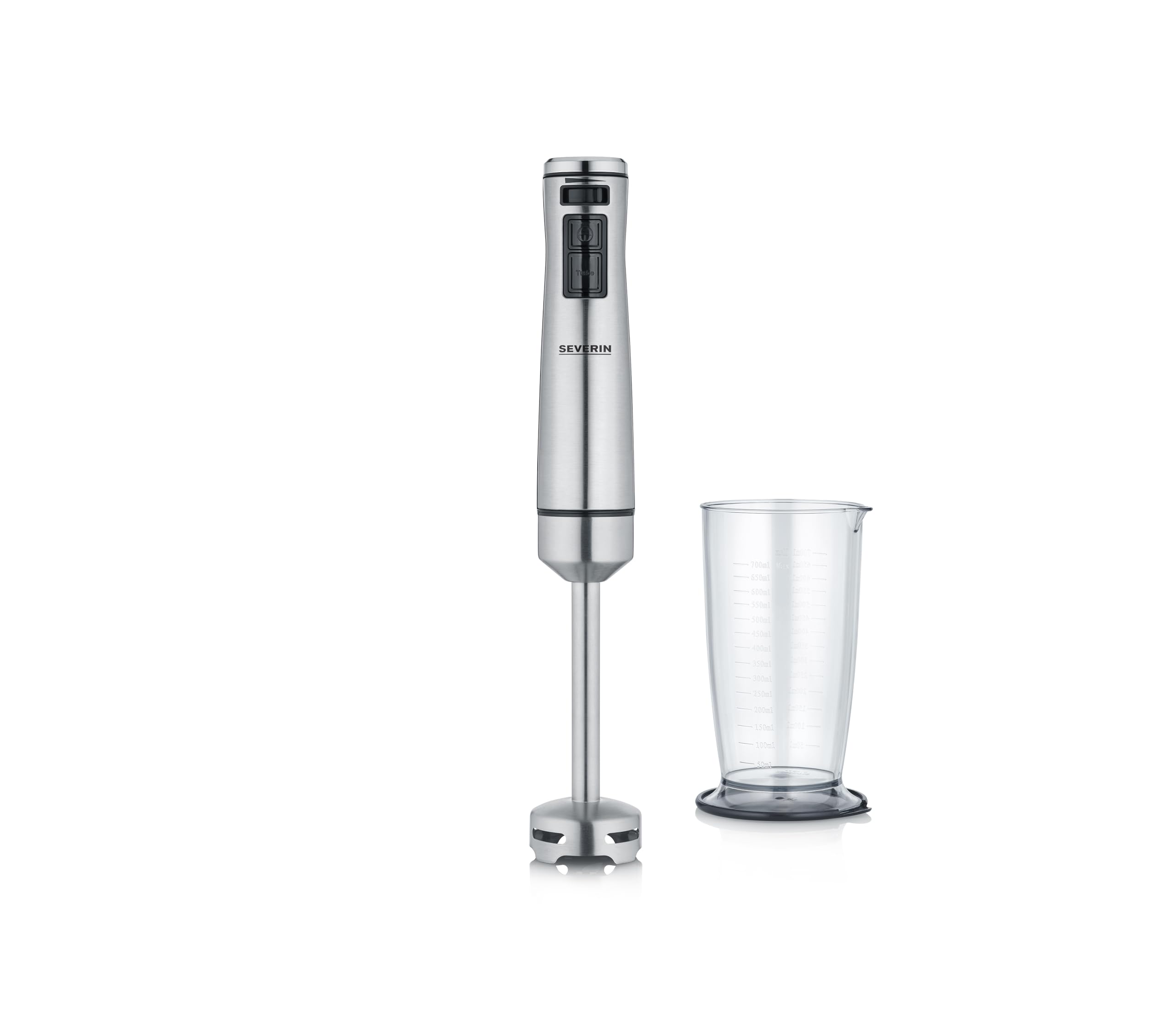 SEVERIN Stabmixer zum Pürieren und Zerkleinern, Mixstab mit 4-Klingen-Edelstahlmesser, abnehmbarer Pürierstab mit Mixbehälter, 1.000 W, schwarz / Edelstahl-gebürstet, SM 3773