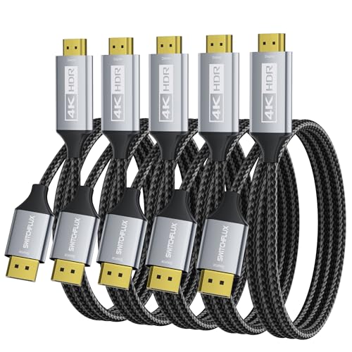 Image of 5Pack DisplayPort to HDMI Cable 3Ft (4K@60Hz,1440P /2K@120Hz) Uni-Directional Display Port 1.2 to HDMI 2.0 Braided Cord,DP to HDMI Compatible with AMD,NVIDIA,Desktops,and Gaming Monitors