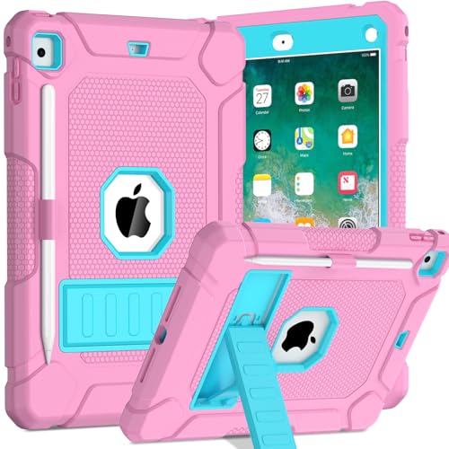 TOPWANT Case for iPad 6th 5th Generation (9.7 inch, 2018/2017), Shockproof Protective iPad 9.7 Case with Built-in Stand/Pencil Holder for iPad 6th/5th Gen, Air 2, Light Pink