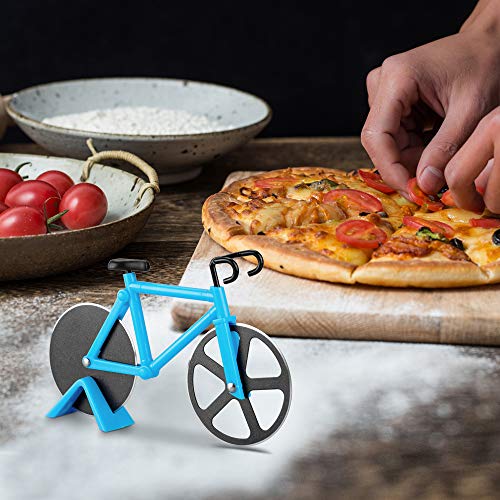 Bicycle Pizza Cutter Wheel,Ninonly Non-Stick Dual Cutting Wheels Stainless Steel Bike Pizza Slicer With A Stand For Pizza Lovers,Holiday Vacation Housewarming Kitchen Gadget Cool Men's Gift #TOP4