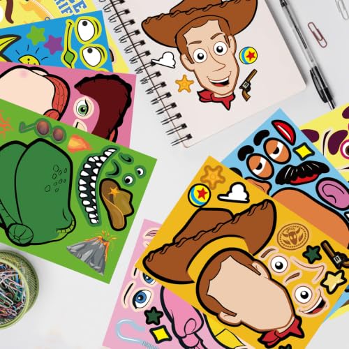 Image of 32Pcs Make a Face Toy Story Stickers, Make Your Own Sticker Sheets, Mix & Match 8 Character Designs, Kids Party Favors, Classroom Rewards & Decorations