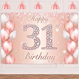 Happy 31st Birthday Rose Gold Banner Cheers to 31 Years Old Backdrop Confetti Balloons Theme Decor for Women 31 Years Old Pink Birthday Party Decorations Bday Supplies Background Favors Gift Glitter