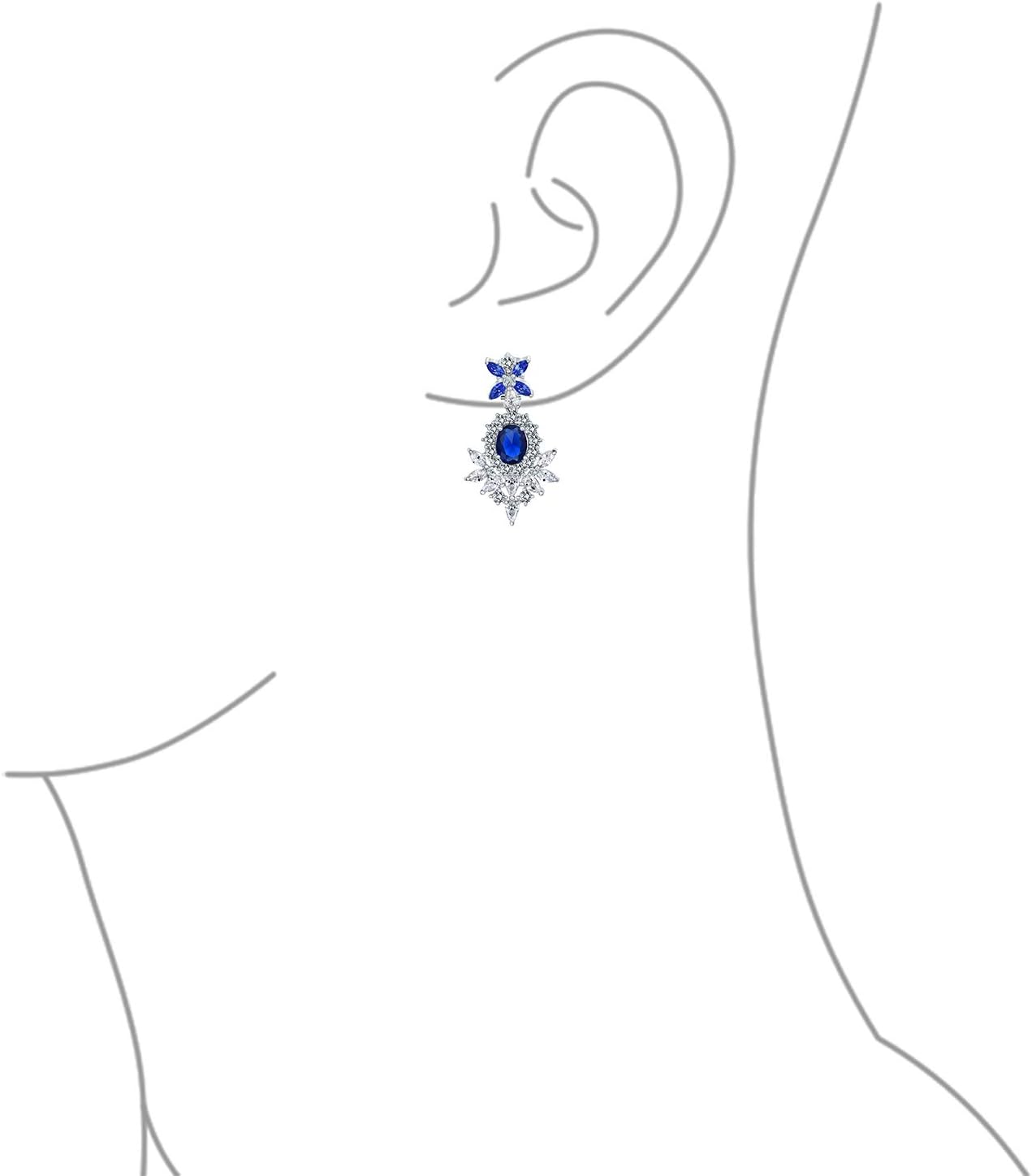 Bridal Art Deco Style Cluster Floral AAA CZ Red Or Black Statement Dangle Teardrop Chandelier Clip On Earrings For Women Simulated Ruby Onyx Silver Plated