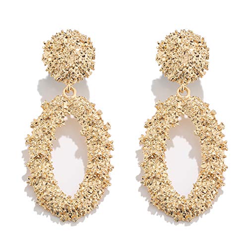 Statement Drop Earrings For Women Girls Boho Textured Dangle Earrings Gorgeous Geometric Oval Raised Earrings (gold) Statement Drop Earrings For Women Girls Boho Textured Dangle Earrings Gorgeous Geometric Oval Raised Earrings (gold)