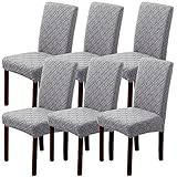 OKYUK Chair Covers, Dining Chair Covers Set of 2/4/6,Elastic Chair Protector Stretch Removable Washable Seat Covers for Dining Room Wedding Banquet Party Decoration (6, Jacquard light grey)