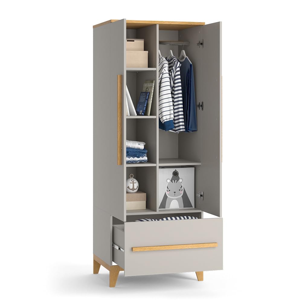 VitaliSpa Guardaroba per bambini Malia, Quercia cashmere, 70 x 186.8 cm, per la conservazione di abbigliamento per bambini e combinabile
