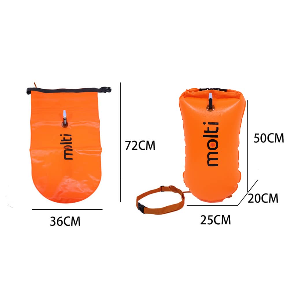 molti Bouée de natation gonflable 2 en 1 et sac sec -> 28 l pour adultes Baywatch Bouée Orange Sécurité pour la natation Open Water et Triathlon