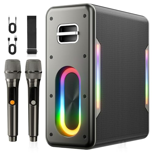 Karaoke Machine with 2 Wireless Microphones Portable Bluetooth Karaoke Machine for Adults Kids...