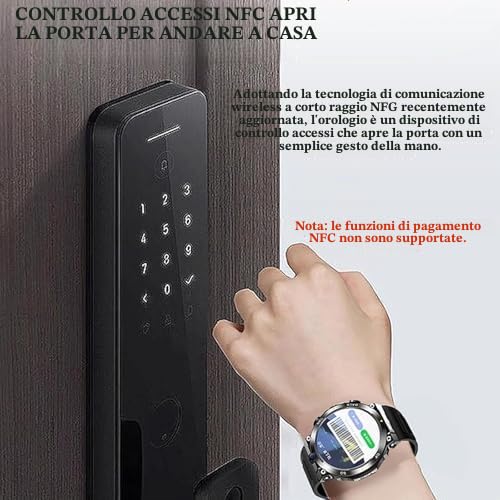 Smartwatch con supporto SIM 4G, doppia fotocamera, cardiofrequenzimetro, NFC per pagamenti contactless, design ultra sottile, ideale per il monitoraggio del fitness e l'uso quotidiano