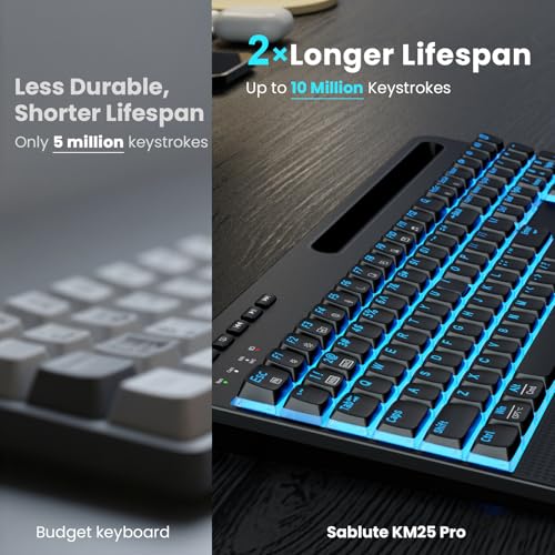 Image of SABLUTE Wireless Keyboard and Mouse Combo, Rechargeable 4000mAh Light up Quiet Keyboard with Wrist Rest & Phone Holder, Ergonomic Silent Typing for PC /Mac /Laptop /Windows /Chrome OS