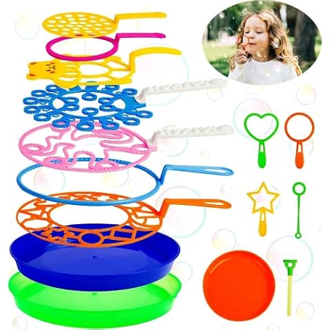 Roberly Bubble Wands Set, 15 Pack Big Bubble Wand Toy Set with Tray Bulk Funny Bubble Making Toys for Kids - Summer Outdoor Bubble Toys & Also Gifts for Kids Birthday Games Bubbles Party Favors Cover