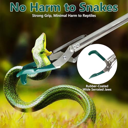Image of 50 Inch Collapsible Snake Tongs, Heavy Duty Rust Proof Stainless Steel Snake Grabber Tool with Non-Slip Rubber Coated Jaw & Handle, 3-Section Folding Reptile Catcher for Catching & Wildlife Handling