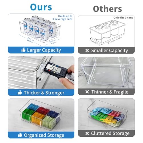 6 Pack Pantry Organizers and Storage,Clear Plastic Containers with 2 Dividers for Kitchen,Fridge Organization and Storage,Acrylic Bins for Pounches,Spice Packet,Snack organzier - Image 3