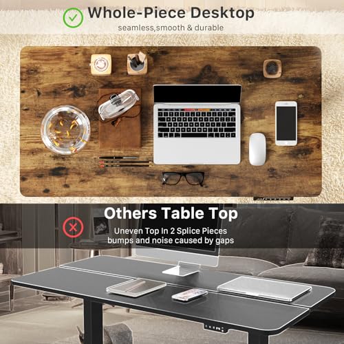 Image of JOY worker Small Electric Standing Desk, 40 inch x 20 inch Whole Piece Height Adjustable Table with Memory Controller, Black Sit to Stand Desk Workstation for Home Office, Rustic Brown