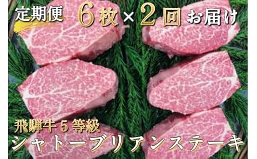 [定期便]飛騨牛 シャトーブリアンステーキ 5等級 2回お届け 牛肉 和牛 飛騨市推奨特産品 古里精肉店謹製