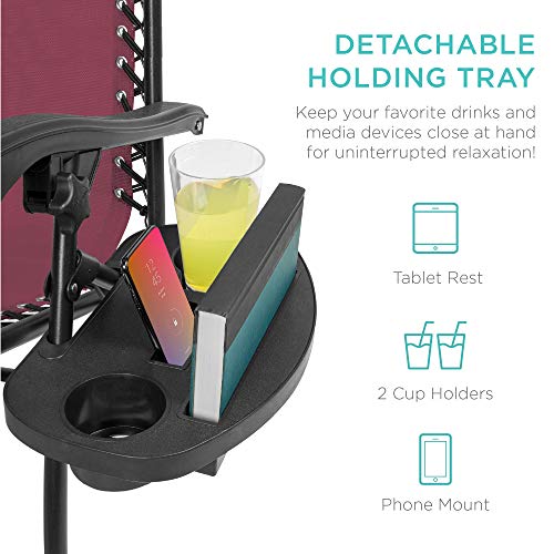 Best Choice Products Set Of 2 Adjustable Steel Mesh Zero Gravity Lounge Chair Recliners W/Pillows And Cup Holder Trays - Burgundy #TOP3