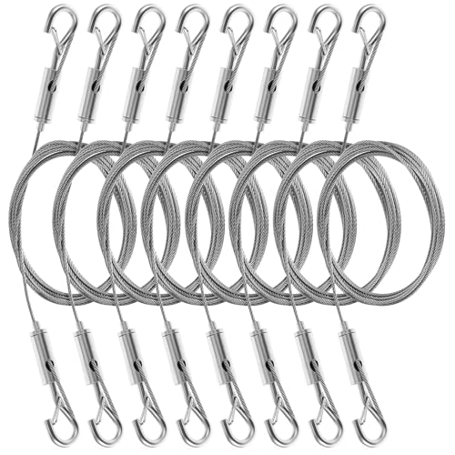 Image of 8PCS Adjustable Picture Hanging Wire Kit Heavy Duty Picture Frame Mirror Hanging Wire Kit 6.6FT Stainless Steel Wire for Hanging Pictures,Frame,Paintings,Flowerpot,Decorations,Supports Up to 66lbs