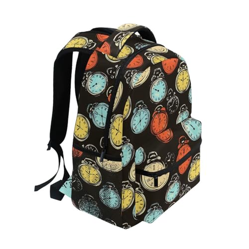 Cartoon Clocks Kids Travel Backpack for Boys Girls, Large Capacity with Name Tag Slot S2