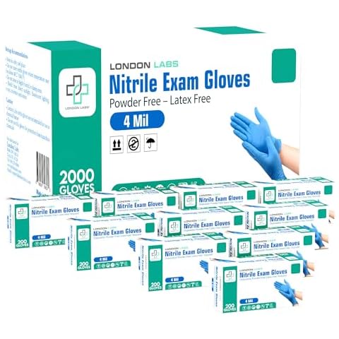 London Labs Nitrile Medical Exam Gloves 4 Mil Disposable Gloves, Latex Free Glove, Powder Free Multi-Purpose (2000, Medium) Cover