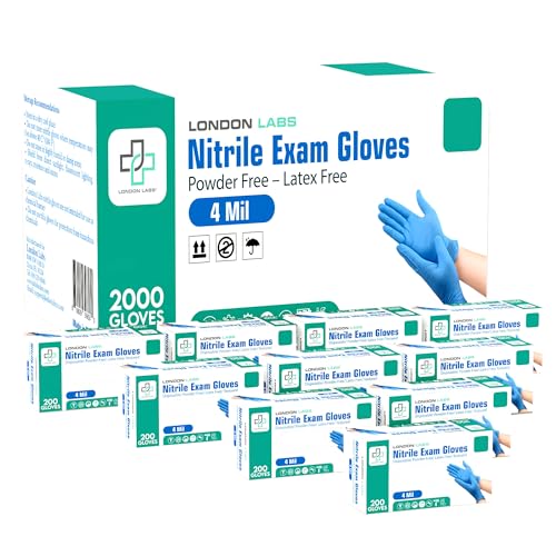 London Labs Nitrile Medical Exam Gloves 4 Mil Disposable Gloves, Latex Free Glove, Powder Free Multi-Purpose (2000, Small)
