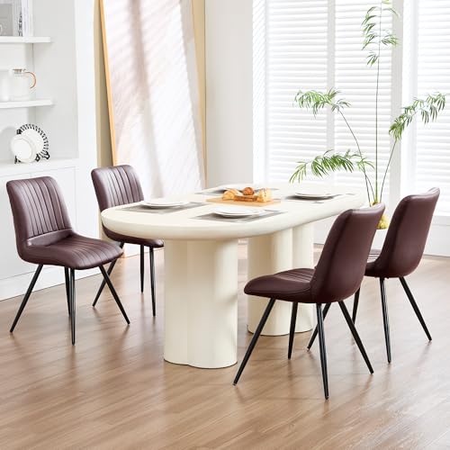 Image of Dining Chairs Set of 4, Modern Dining Chairs with Thick Cushions, PU Leather Upholstered Kitchen Dining Room Chairs with Metal Legs for Dining Living Room (Dark Brown)