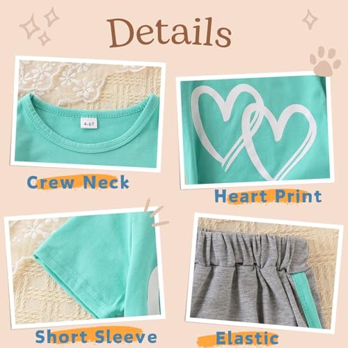 Image of Kids Girl Clothes Tie Dye Heart Print Short Sleeve Top and Shorts Toddler Girl Summer Outfits Short Set