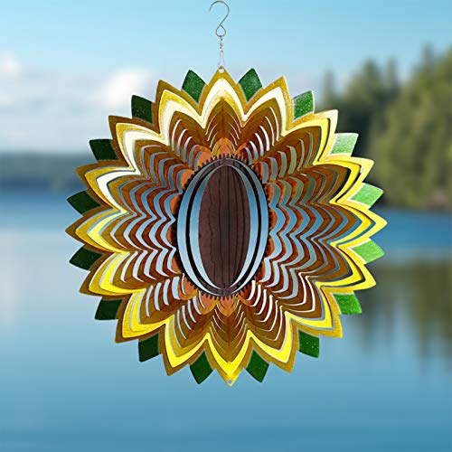 Wind Spinner Yard Art Garden Decor 3D Stainless Steel Metal Sculptures Sunflower Kinetic Hanging Whirligigs Decorations Backyard Outside Indoor Outdoor Patio Ornaments Clearance Sun Catcher Windmill #TOP2