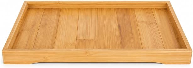 LINHOME RS03508 Bamboo Tray with Safety Edges, Serving Organizer, Easy to Grip, Natural (16.1 x 9.8 x 3.5 cm)