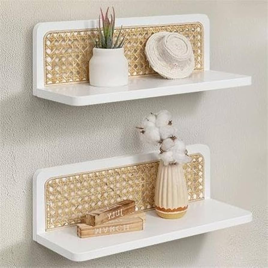 ホワイト ウォールシェルフ 2個セット アンティーク風 壁掛け飾り棚