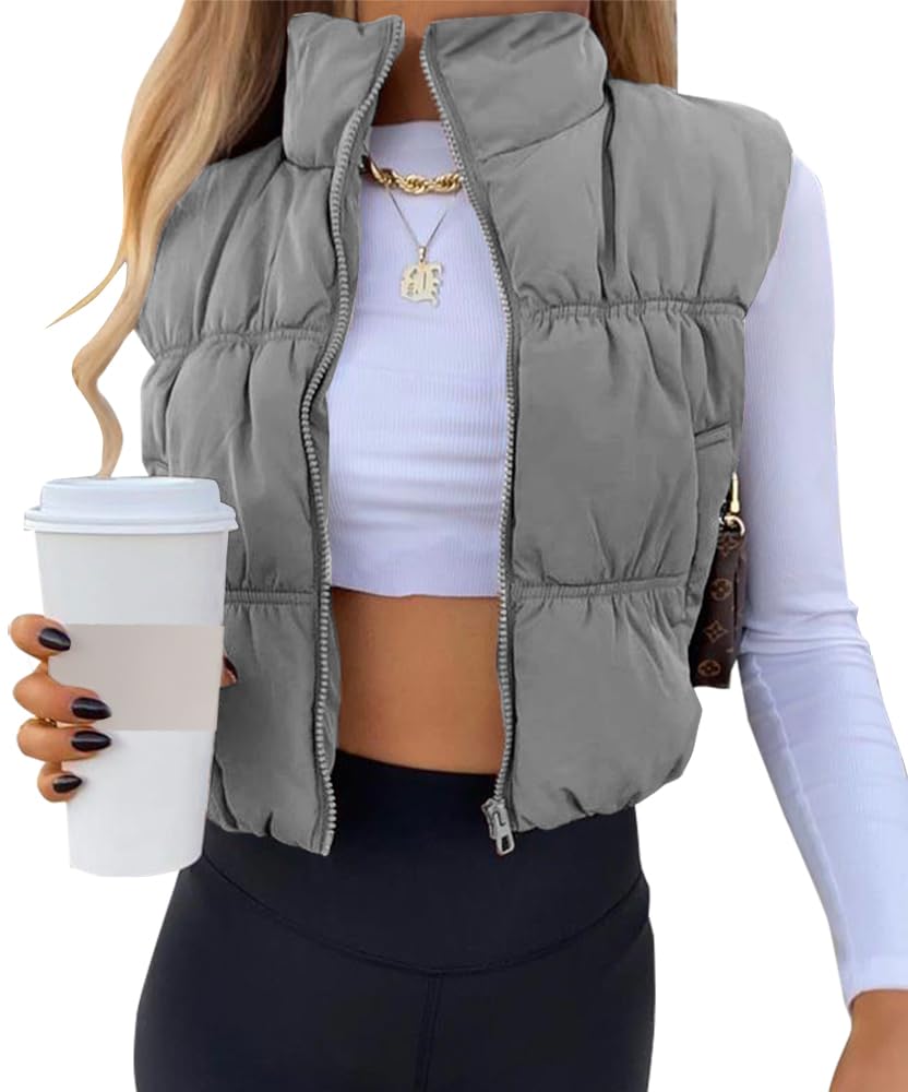 SySea Women's Crop Puffer Vest Zip Up Sleeveless Outerwear Padded Coat