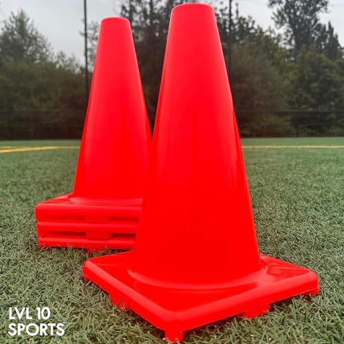 LVL10 Pro Training Cones - 12\" Large Soccer Cones for Sports Training - for Basketball, Football, Basketball and Agility Drills - Soccer Field Markers That Won\'t Crack, Slide or Fly - Thumbnail 3