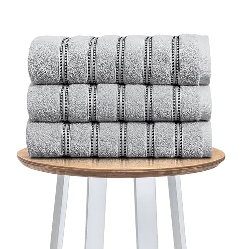 Lions Hand Towels 3 Pack - Premium Striped 100% Egyptian Cotton Towel Set 50x90cm - Ultra Soft and Highly Water Absorbent, Extra Large Thick Bathroom Towels, Silver Grey
